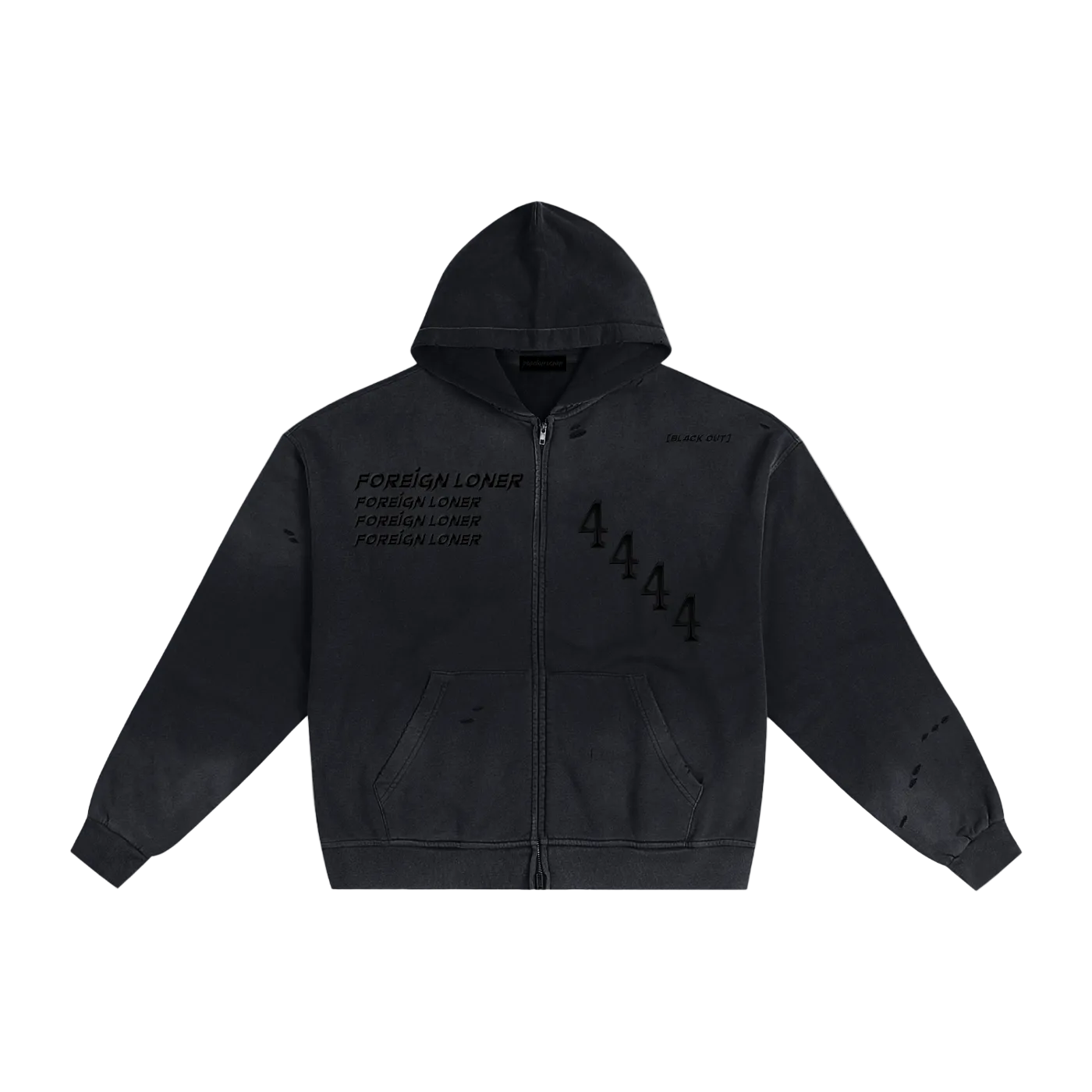 [BL4CK OUT] HAND-FRAYED SUNFADE ZiP HOODiE