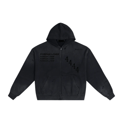 [BL4CK OUT] HAND-FRAYED SUNFADE ZiP HOODiE